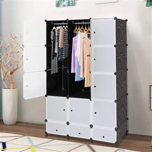 12 Cubes Plastic Wardrobe With Drawers And Shoe Rack
