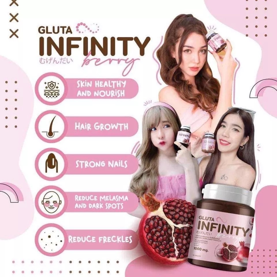 Gluta Infinity 30 Tablet 1000mg Pure Natural Body Face Skin Whitening Supplement
