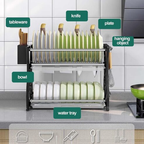 2 Tier Plastic Dish Rack Set