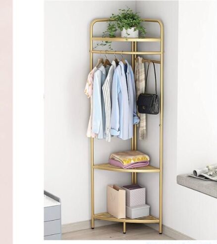 Free Standing Corner Gold Clothes Rack
