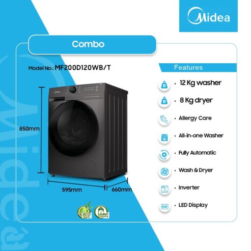 Midea 12kg Wash 8kg Dry Combo Washing Machine Mf200d120wb/T