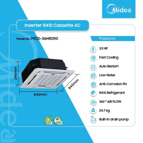 Midea 3.5hp Inverter R410 Cassette Unit Mcd 36hrdn1