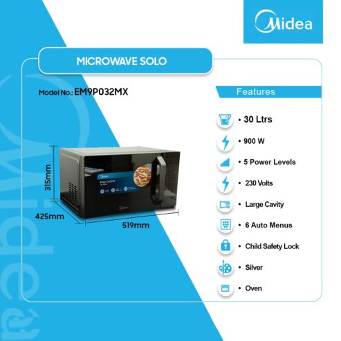Midea 30ltr 900w Solo Microwave With Oven Em9p032mx