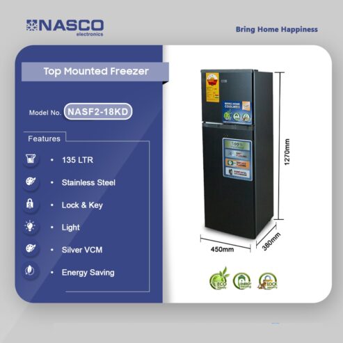 Nasco 135ltr Top Mount Refrigerator Nasf2 18kd