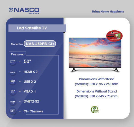 Nasco 50″ Led Digital Satellite Tv Nas J50fb Ci+