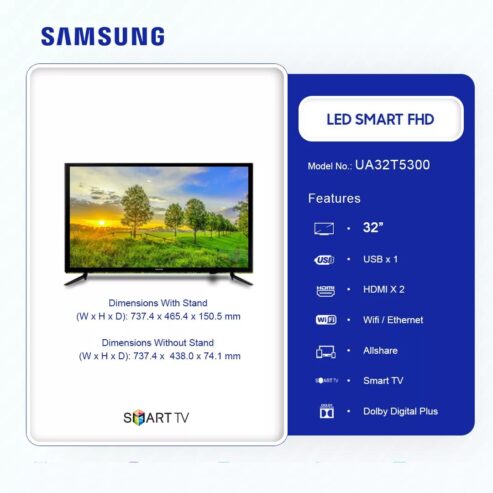 Samsung 32 Inch Led Fhd Smart Television Ua32t5300