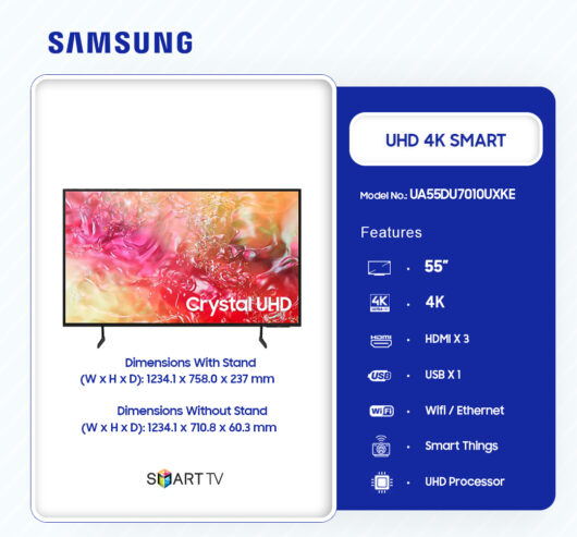 Samsung 55″ Crystal Uhd 4k Smart Tv Ua55du7010uxke
