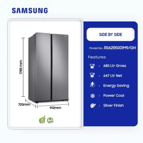 Samsung 647ltr Side By Side Refrigerator Rs62r5001m9/Gh