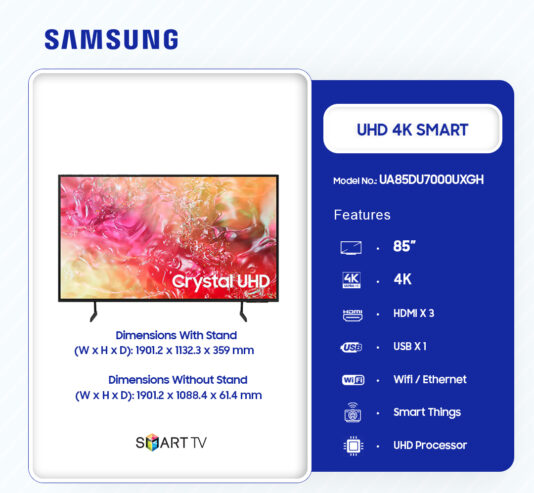Samsung 85″ Crystal Uhd 4k Smart Tv Ua85du7000uxgh