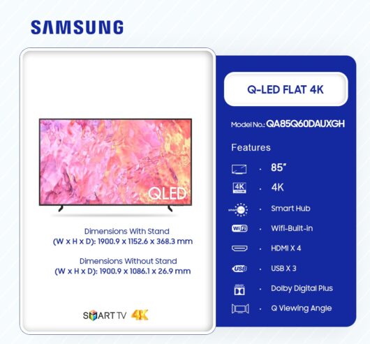 Samsung 85″ QLed Flat 4k Television Qa85q60dauxgh