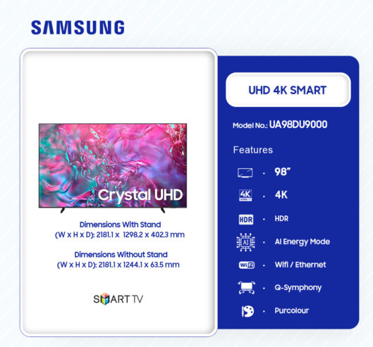 Samsung 98″ Crystal Uhd 4k Smart Tv Ua98du9000