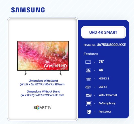 Samsung Uhd Smart 4k 75 Inch Television Ua75du8000uxke