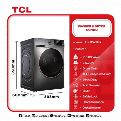 Tcl Washer 10.5kg & Dryer 6kgs Washing Machine C211wdg