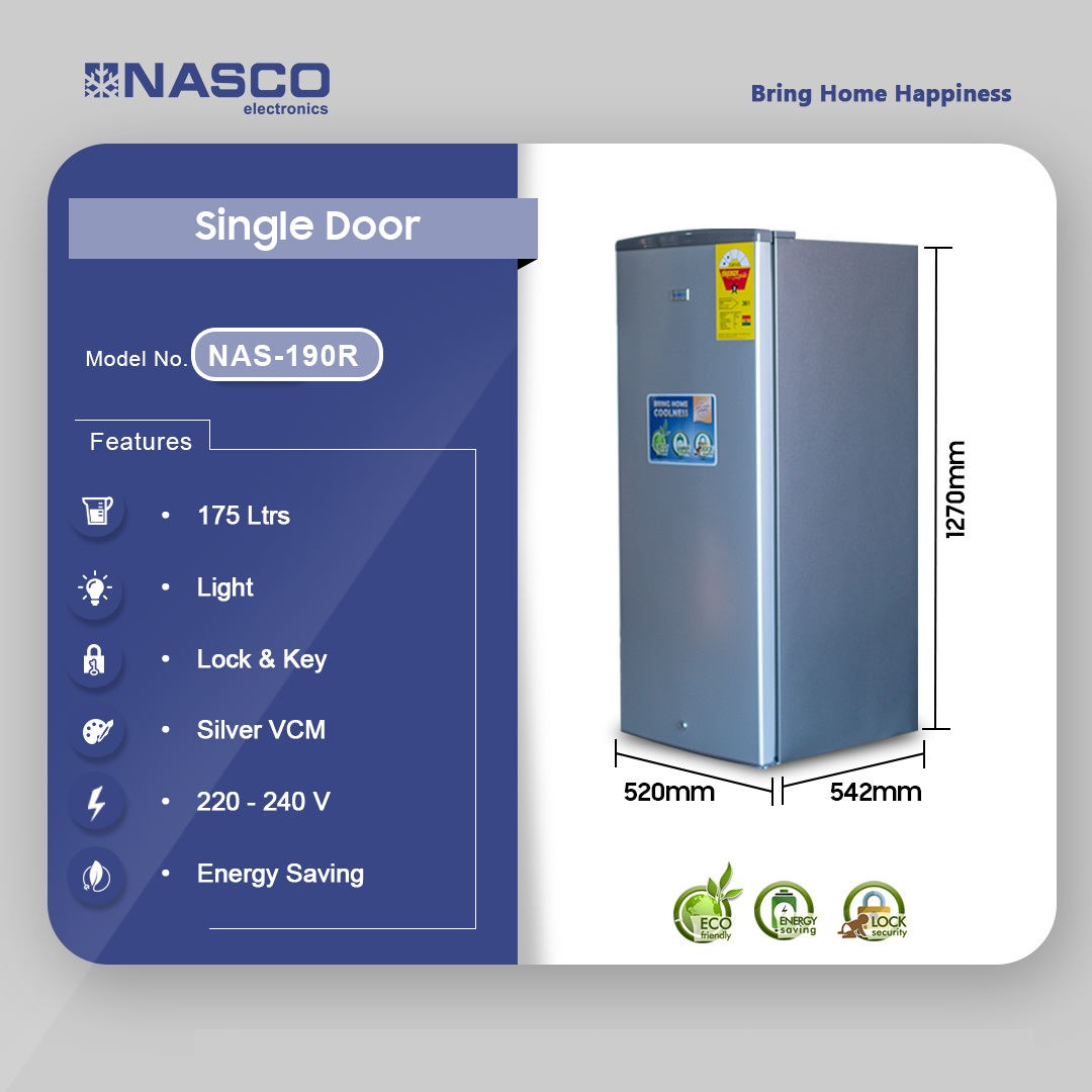 Nasco 175ltr Single Door Refrigerator Nas 190r
