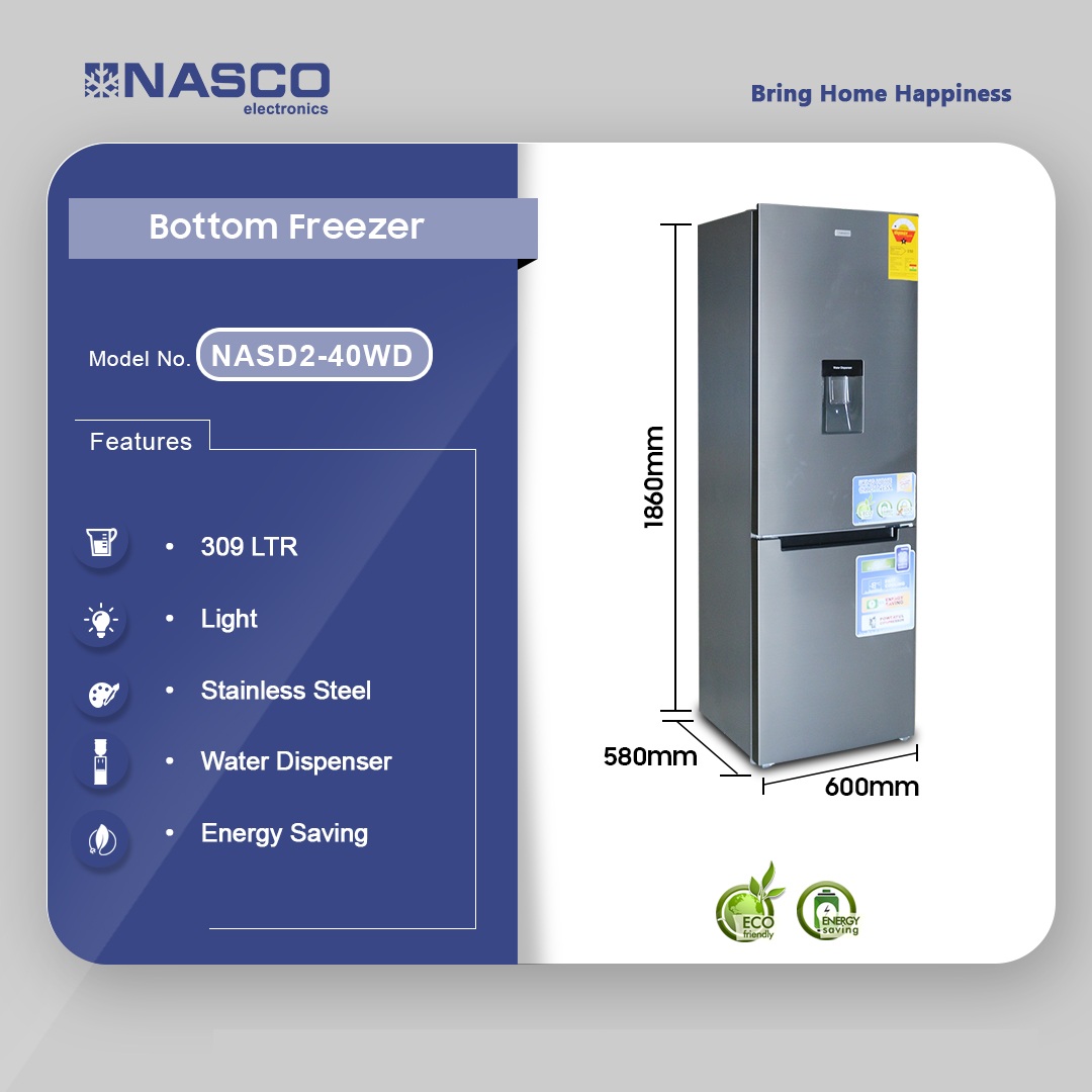 Nasco 309ltr Bottom Freezer Nasd2 40wd Sale