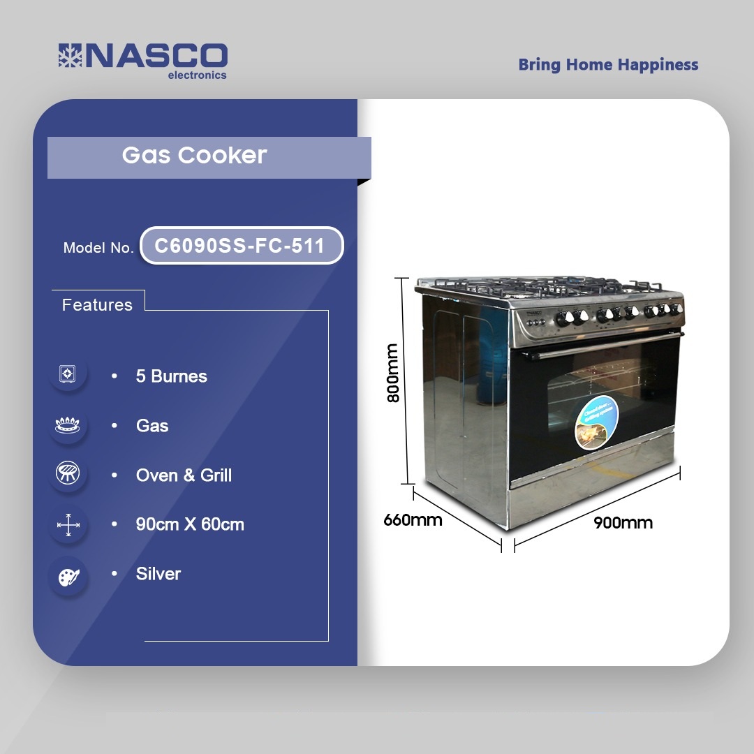 Nasco 5 Burner Gas Cooker With Oven C6090ss Fc 511