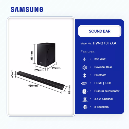 Samsung 3.1.2 Ch Soundbar For Qled 330watt Hw-Q70t/Xa in Ghana