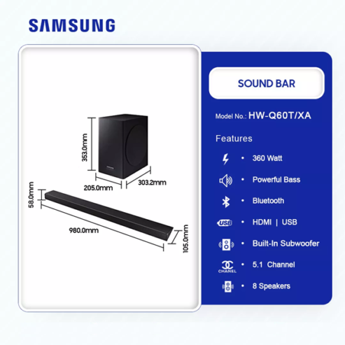 Samsung 5.1 Channel 360watt Soundbar Hw Q60t/Xa in Ghana