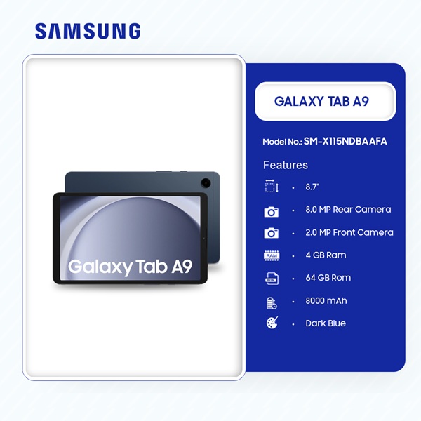 Samsung Galaxy Tab A9 64GB 4GB Dark Blue Sm X115ndbaafa