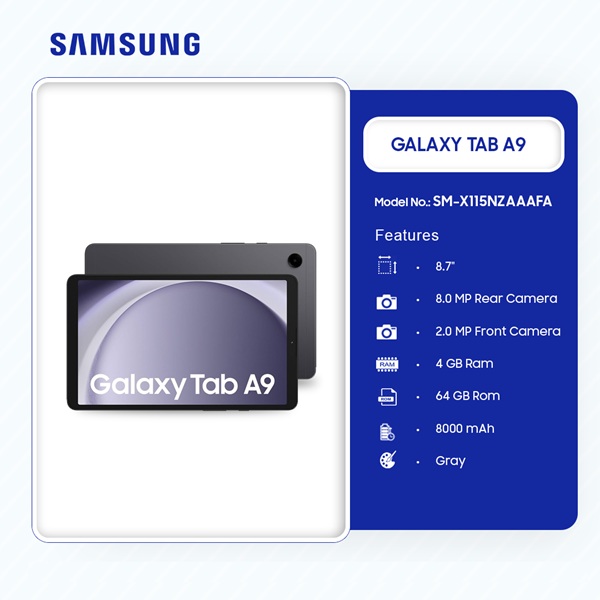 Samsung Galaxy Tab A9 64GB 4GB Gray in Ghana Sm X115nzaaafa