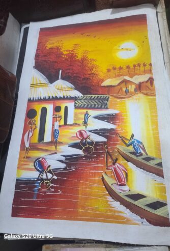 Ghanaian Village Sunset Canvas – Handmade Wall Art